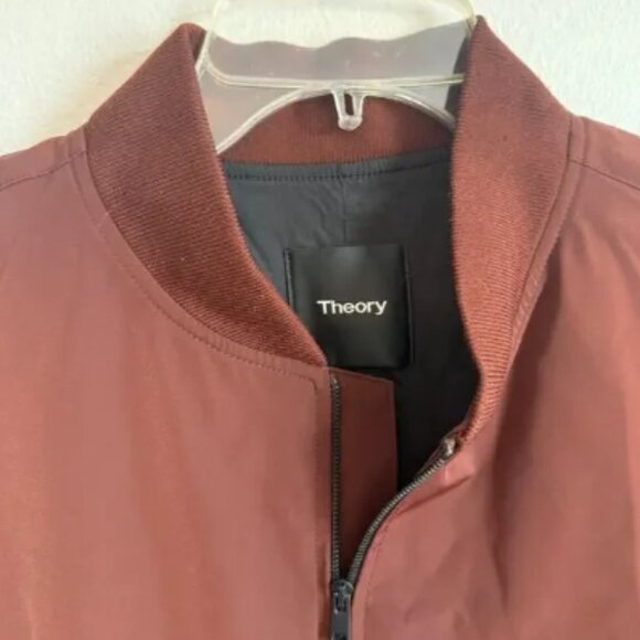 Theory Red Burgundy Brown Bomber Jacket Coat Size M Quiet Luxury $395 City Shell - Picture 2 of 6